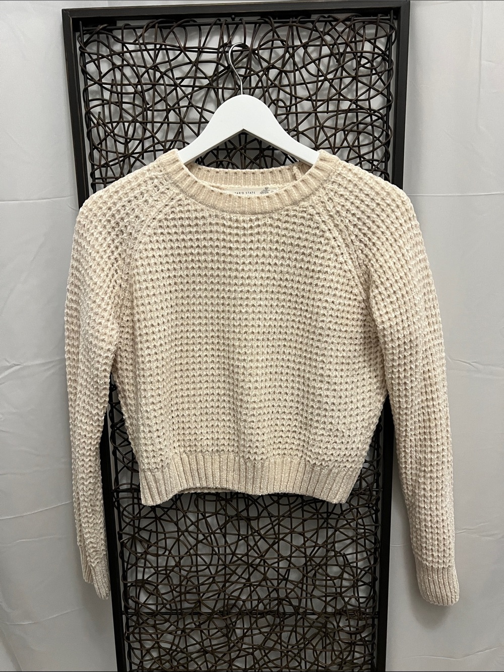 Altar'd State cream-colored waffle knit sweater crew neck cropped soft Women’s S
